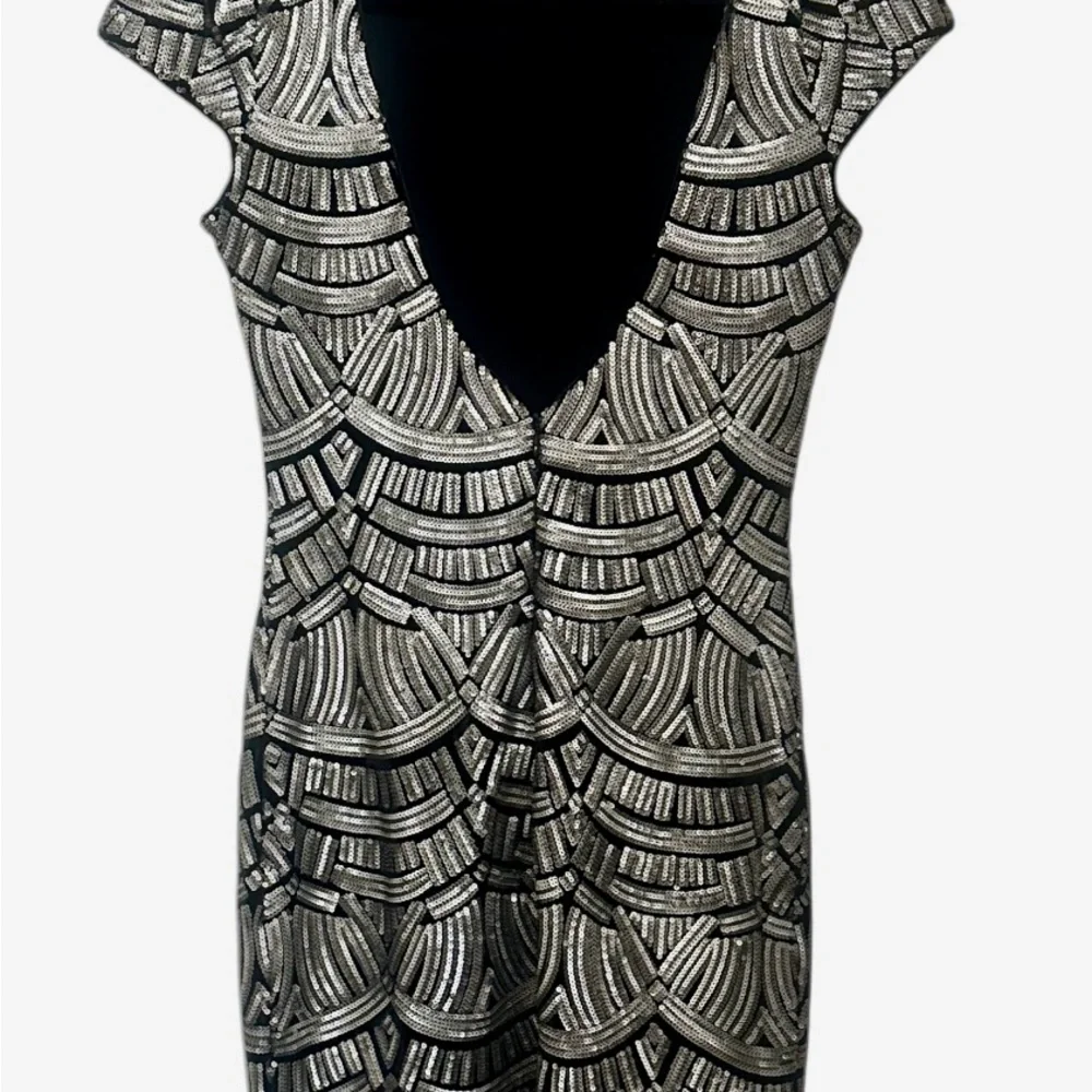 Dress the Population Black and Silver Sequin Sheath Midi Dress - Picture 2 of 6